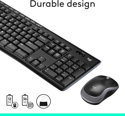 Logitech MK295 Wireless Mouse & Keyboard Combo with SilentTouch Technology, Full Numpad, Advanced Optical Tracking, Lag-Free Wireless, 90% Less Noise - Graphite - PuriLite
