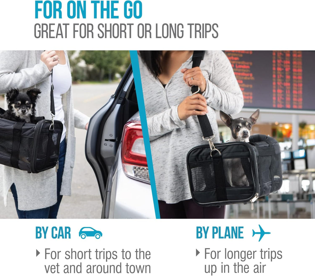 Sherpa Original Deluxe Travel Bag Pet Carrier, Airline Approved & Guaranteed-On-Board - Mesh Panels & Spring Frame, Locking Safety Zippers, Machine Washable Liner - Charcoal Gray, Medium - PuriLite