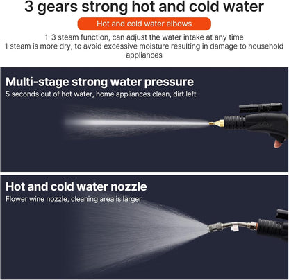 1700W High Pressure Steam Cleaner, Handheld Tankless Steamer Wth Hot & Cold Water Modes for Home & Auto Detailing - Cleans Tile Grout, Kitchen Grease, Floor Gaps (US Plug-Blue)