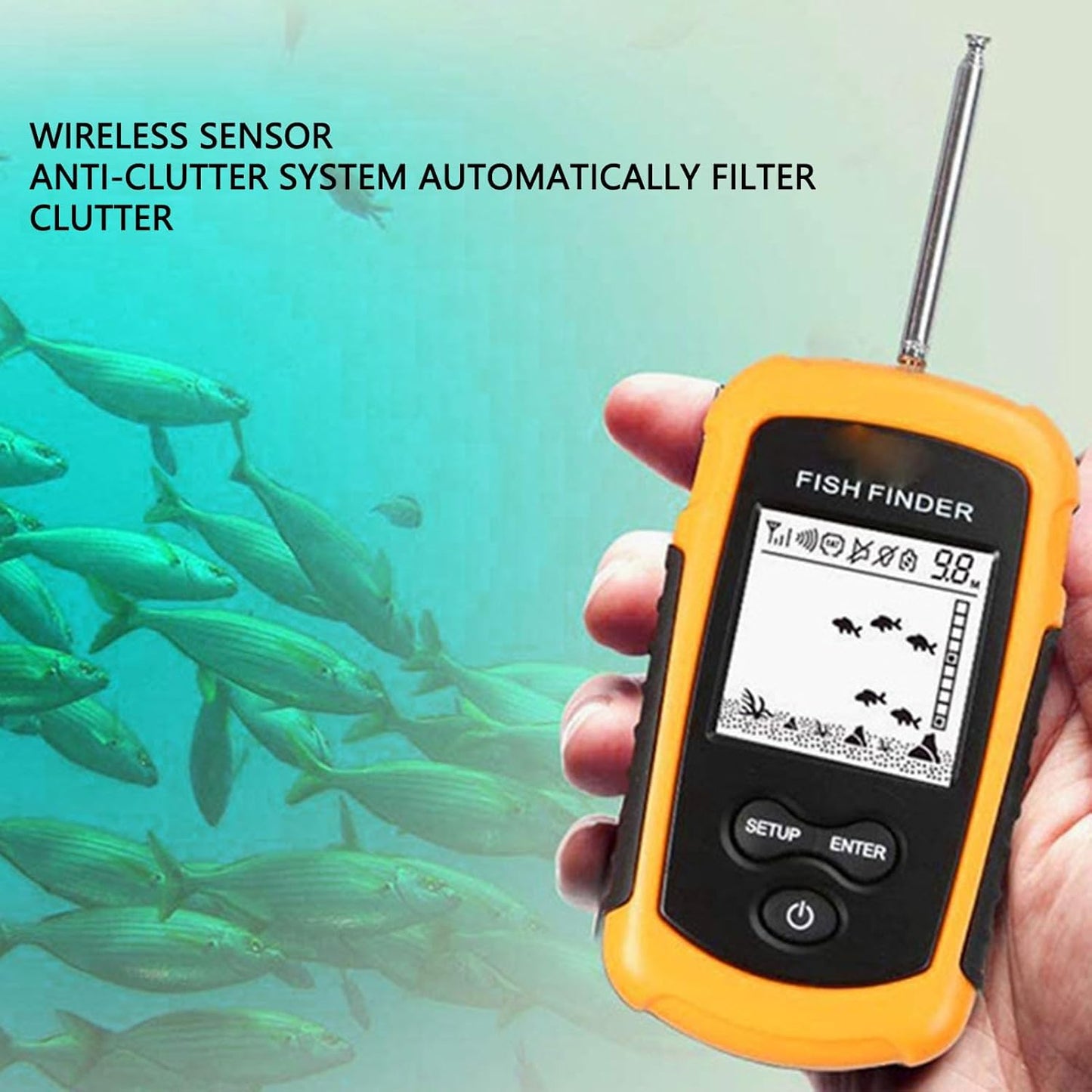 Portable Fish Depth Finder Sensitive Electronic Fishing Alarms Indicator LCD Display Handheld Fish Finder 200khz Sonar Frequency Castable Kayak Boat Fishfinder - PuriLite