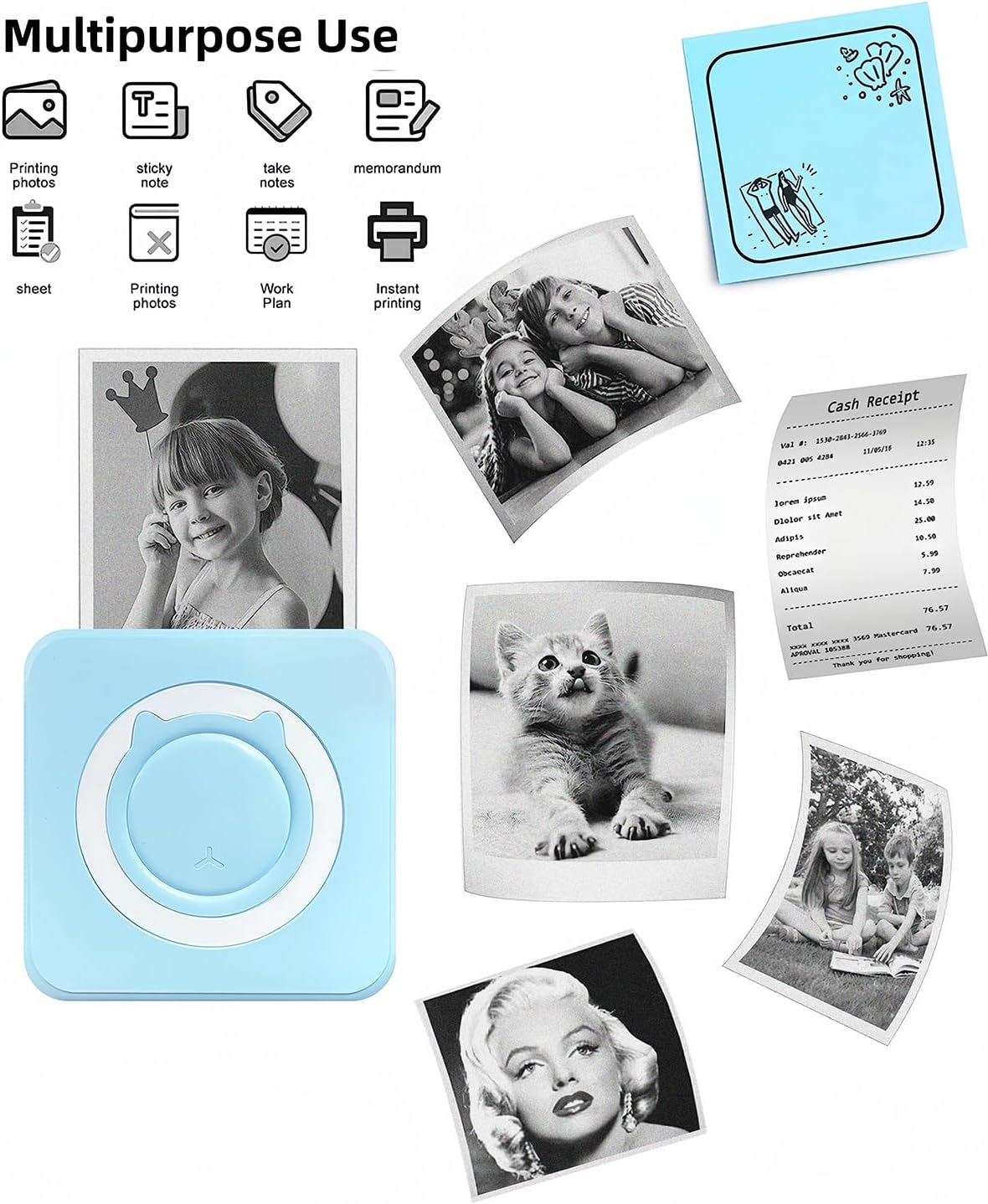 Label Maker - Mini Portable Sticker Printer with 13 Rolls Self-Adhesive Thermal Papers, Labeller Machine for Home Office Study Business Texts Journal, Blue - PuriLite
