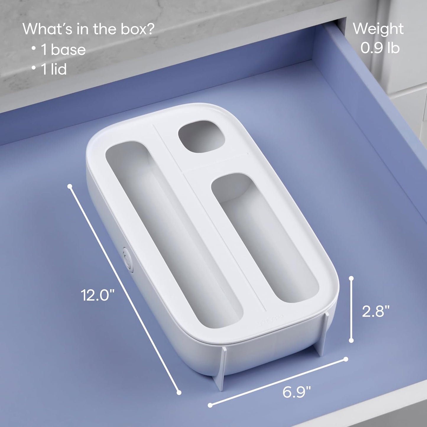 YouCopia StoraBag Drawer Food Bags Dispenser, 3-Slot, Plastic Sandwich Bag Organizer for Kitchen Storage - PuriLite