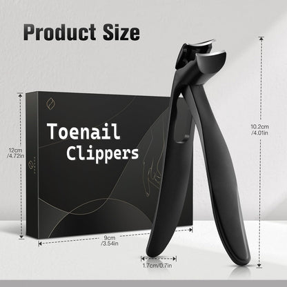 FERYES Angled Head Long Handled Toenail Clipper for Seniors - Large Wide Jaw Nail Clipper with Catcher for Thick Nails - Easier Trimming, Ergonomic Design (Black) - PuriLite