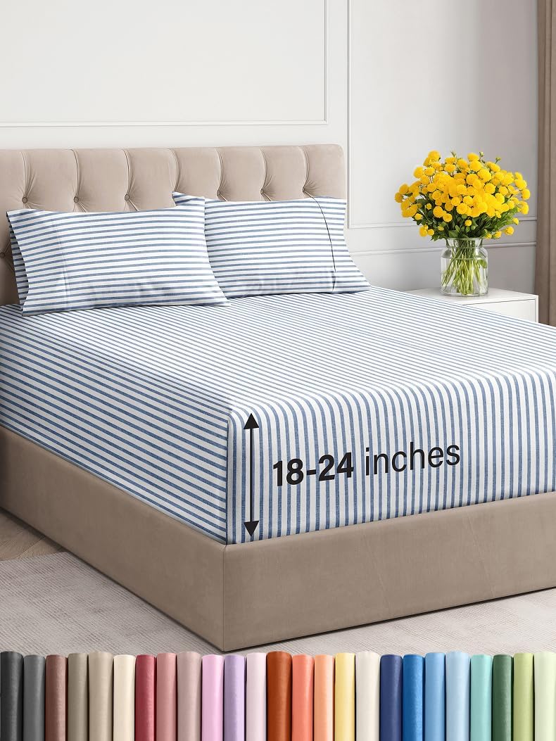 Extra Deep Queen Sheet Set - 6 Piece Breathable & Cooling Sheets - Hotel Luxury Bed Sheets Set - Easy & Secure Fit - Soft, Wrinkle Free & Comfy Sheets Set - White Sheet Set w/Extra Deep Pockets - PuriLite