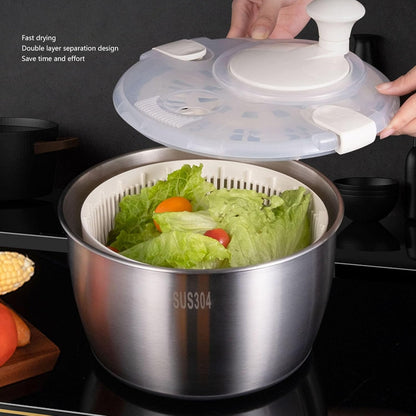 Salad Spinner, Stainless Steel Salad Spinner, Large Salad Spinner for Fresh, Crisp, Salad and Produce - PuriLite