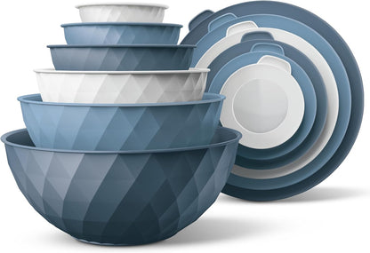 COOK WITH COLOR Mixing Bowls with TPR Lids - 12 Piece Plastic Nesting Bowls Set Includes 6 Prep Bowls and 6 Lids, Microwave Safe Mixing Bowl Set (Mint) - PuriLite
