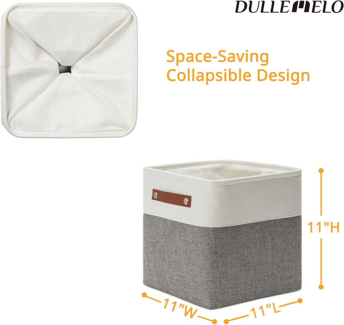 DULLEMELO Storage Baskets for Shelves, Fabric Collapsible Rectangular Storage Bins for Shelves, Closets, Nursery, Home, Office, Empty Gift Baskets (White&Teal) - PuriLite
