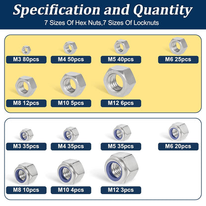 Vifmy 110 Pack 1/4"-20 Inch Lock Nuts,304 (A2-70) Stainless Steel Nylon Insert Locknuts,Standard Inch Thread Nylock Nuts for Bolts - PuriLite