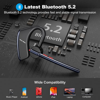 Bluetooth Headset V5.2 New Bee Bluetooth Earpiece CVC8.0 Dual Mic Noise Cancelling Wireless Handsfree 24Hrs Talktime Driving Headset with Mic Mute for iPhone Android Smartphone Business Office - PuriLite