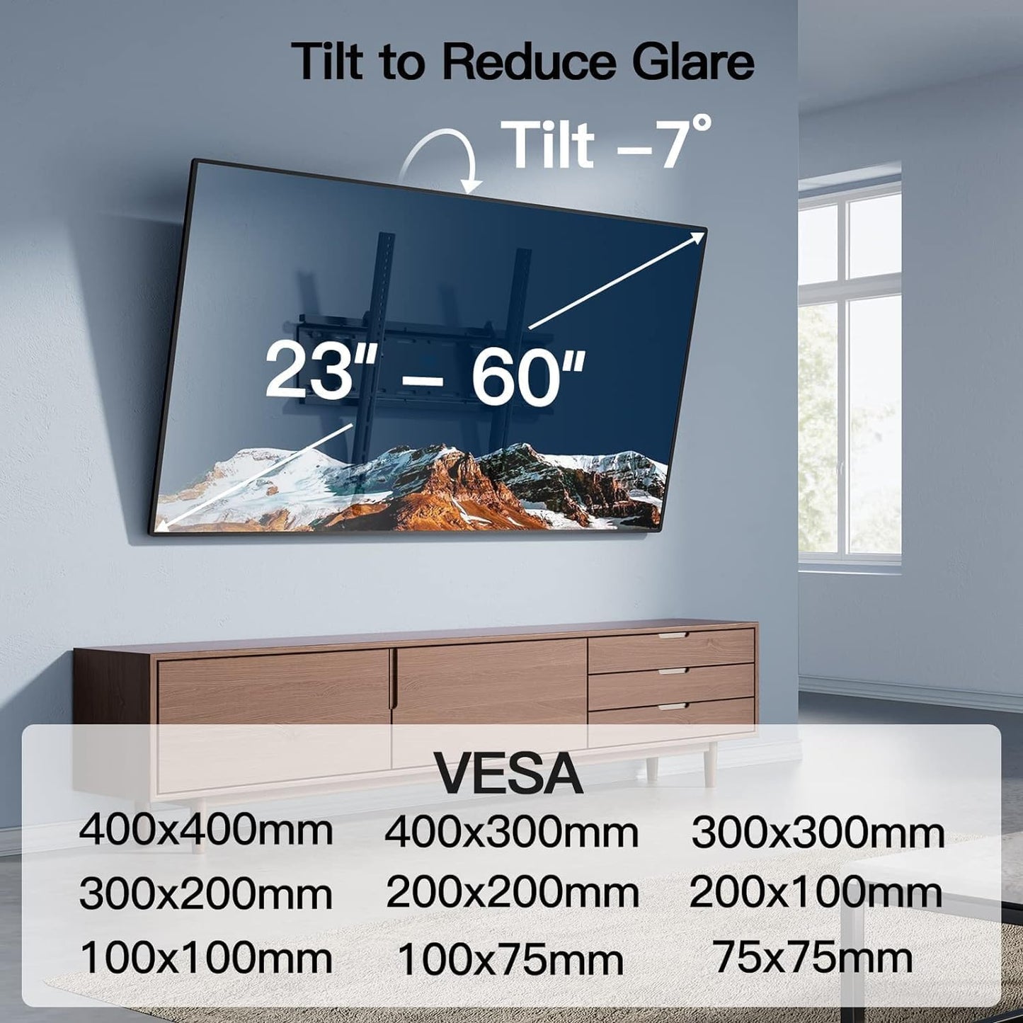 Tilting TV Wall Mount Bracket Low Profile for Most 23-60 Inch LED, LCD, OLED, QLED, 4K Flat Screen TVs up to 115lbs with VESA 400x400mm by PERLESMITH - PuriLite