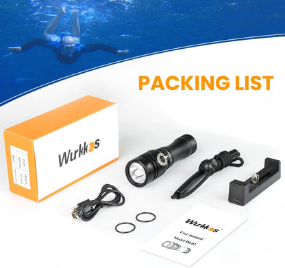 Wurkkos DL02 Scuba Diving Flashlight, Max 3000Lumen, 496M Long Range, 100M Underwater, Power Indicator, 3 Lighting Modes, Submarine Light for Deep Sea Cave - PuriLite