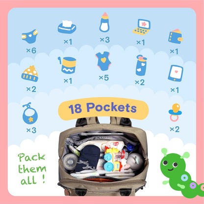 Diaper Bag Backpack, iniuniu Large Baby Bags with Diaper Pouch, Washable Changing Pad, Pacifier Case and Stroller Straps - PuriLite