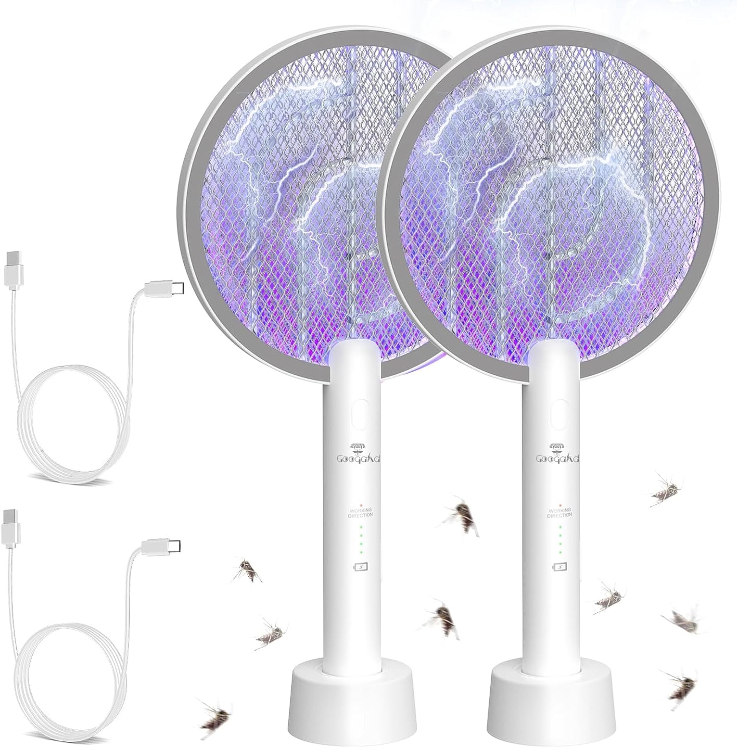 Gooqand Bug Zapper Racket, 2 in 1 Electric Fly Swatte with 3 Layer Safety Mesh, 4000V Fly Zapper with USB Rechargeable, Indoor Outdoor Fly Racket for Bedroom, Kitchen, Camping - PuriLite