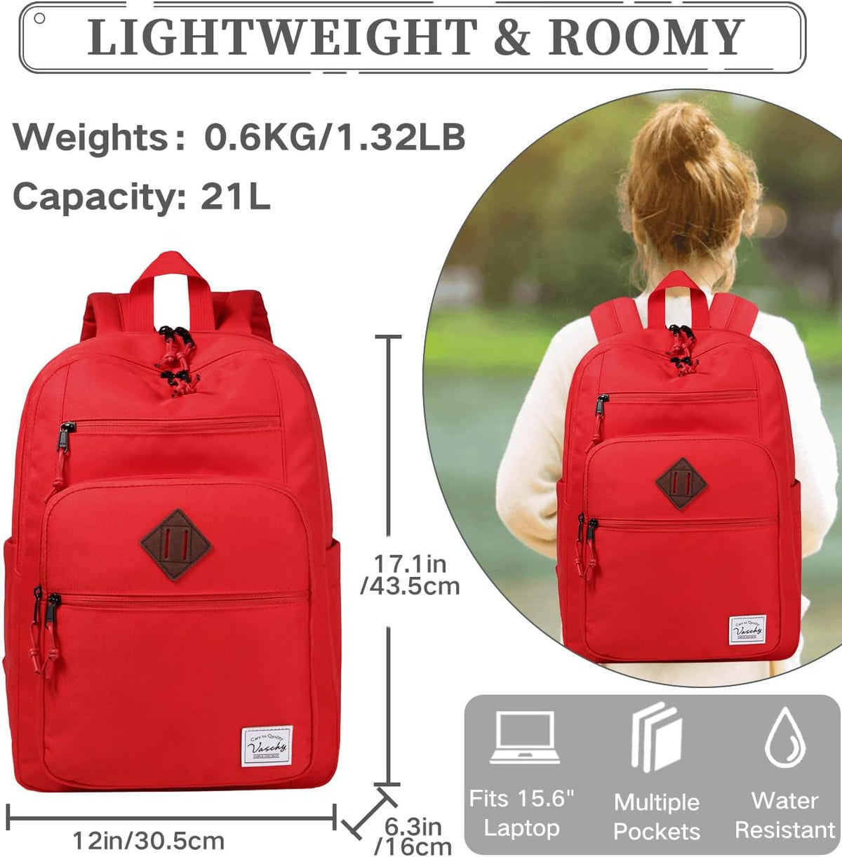 School Backpack for Men Women,Vaschy Lightweight School Bag Bookbag Casual Daypack for High School/College/Teens/Travel/Work - PuriLite