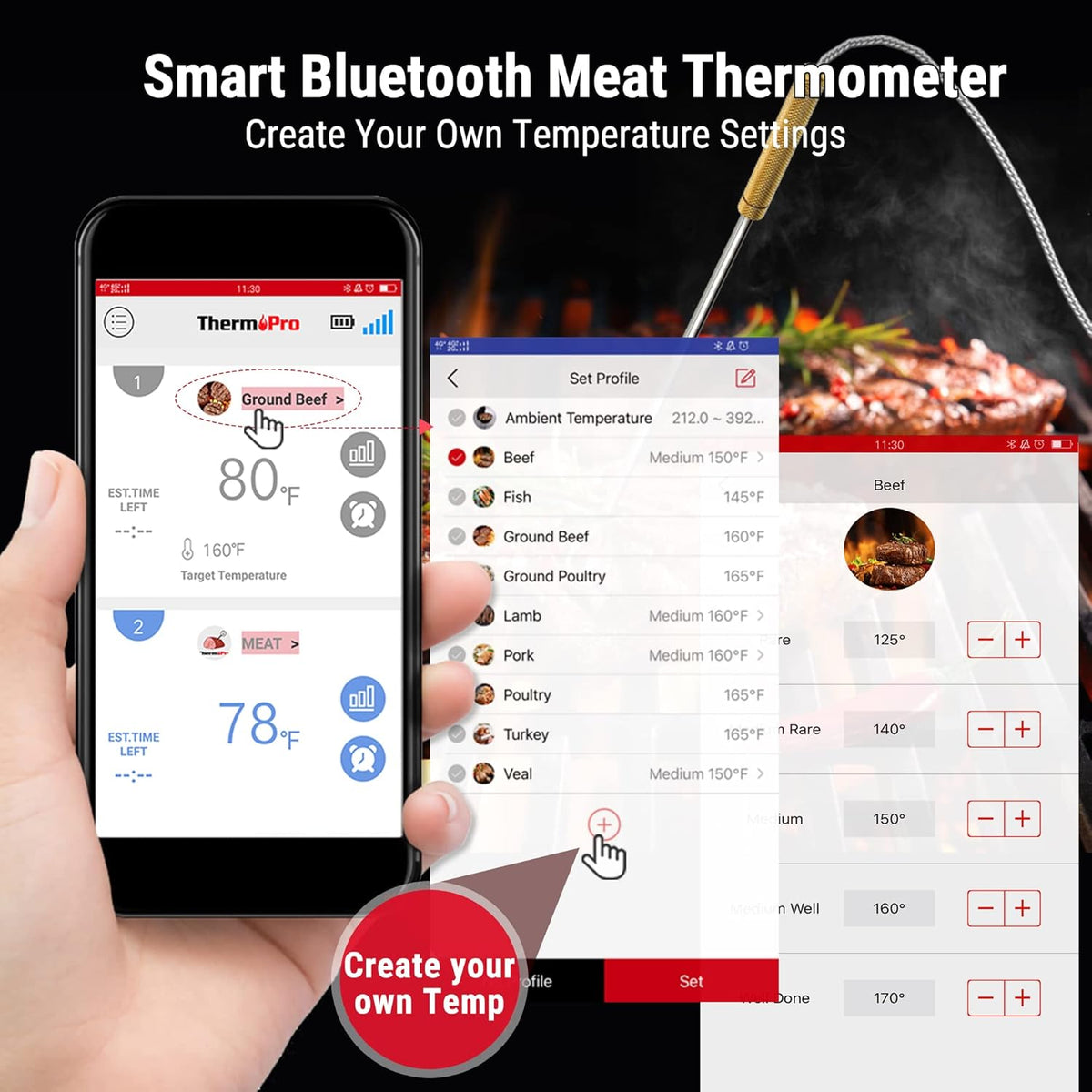 ThermoPro TP25 650FT Wireless Meat Thermometer with 4 Probes, Bluetooth Meat Thermometer for Cooking, BBQ Oven Food Smoker Thermometer Rechargeable - PuriLite