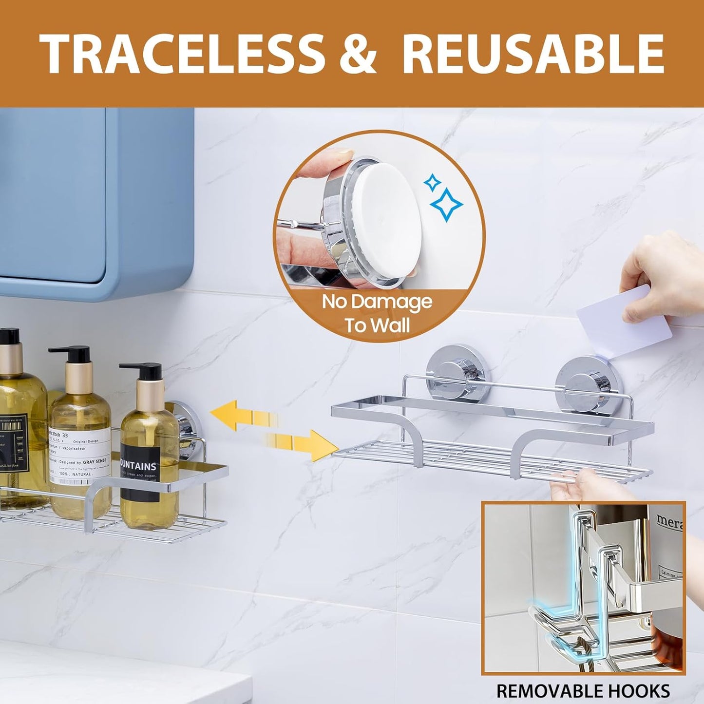 LEVERLOC Shower Caddy Suction Cup, 2 Pack Black Shower Shelf with Hooks and Soap Holder, NO-Drilling Bathroom Organizer, Rustproof Metal Bathroom Storage and Organization - PuriLite