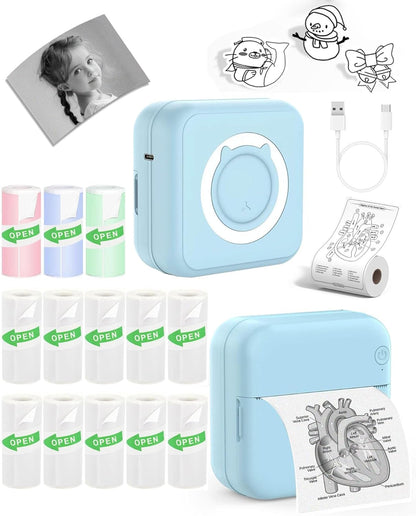Label Maker - Mini Portable Sticker Printer with 13 Rolls Self-Adhesive Thermal Papers, Labeller Machine for Home Office Study Business Texts Journal, Blue - PuriLite