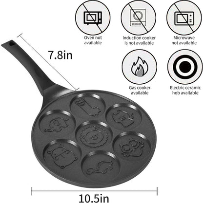 Pancake Pan with 7 Animal Shapes- 10 Inch Grill Pan Non-Stick Griddle 7 Cavity Mini Pancake Maker for Baking Cake Pancke, Brunch, Parties, Birthdays - PuriLite