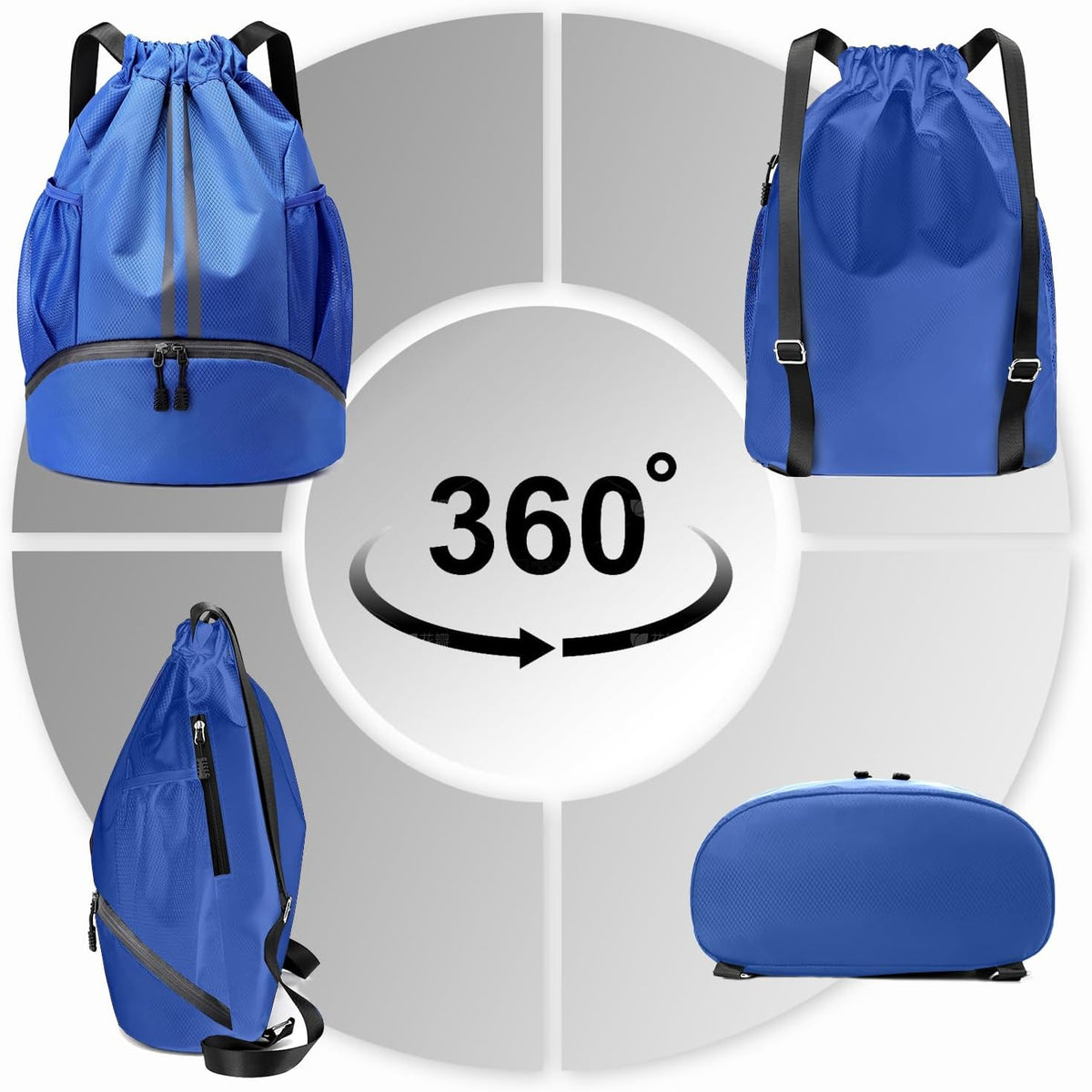 Hoedia Sports Drawstring Backpack - String Swim Gym Bag with Shoes Compartment and Wet Proof Pocket for Women/Men - PuriLite