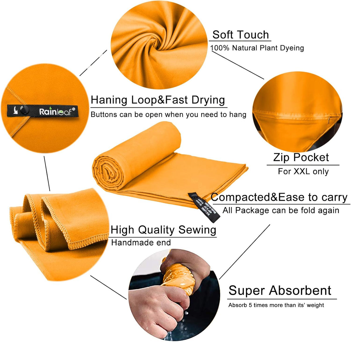 Rainleaf Microfiber Towel Perfect Travel & Gym & Camping Towel. Quick Dry - Super Absorbent - Ultra Compact - Lightweight. Suitable for Trip, Beach, Shower, Backpacking, Pool - PuriLite