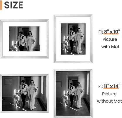 upsimples 11x14 Picture Frame, Display Pictures 8x10 with Mat or 11x14 Without Mat, Wall Hanging Photo Frames, Black - PuriLite