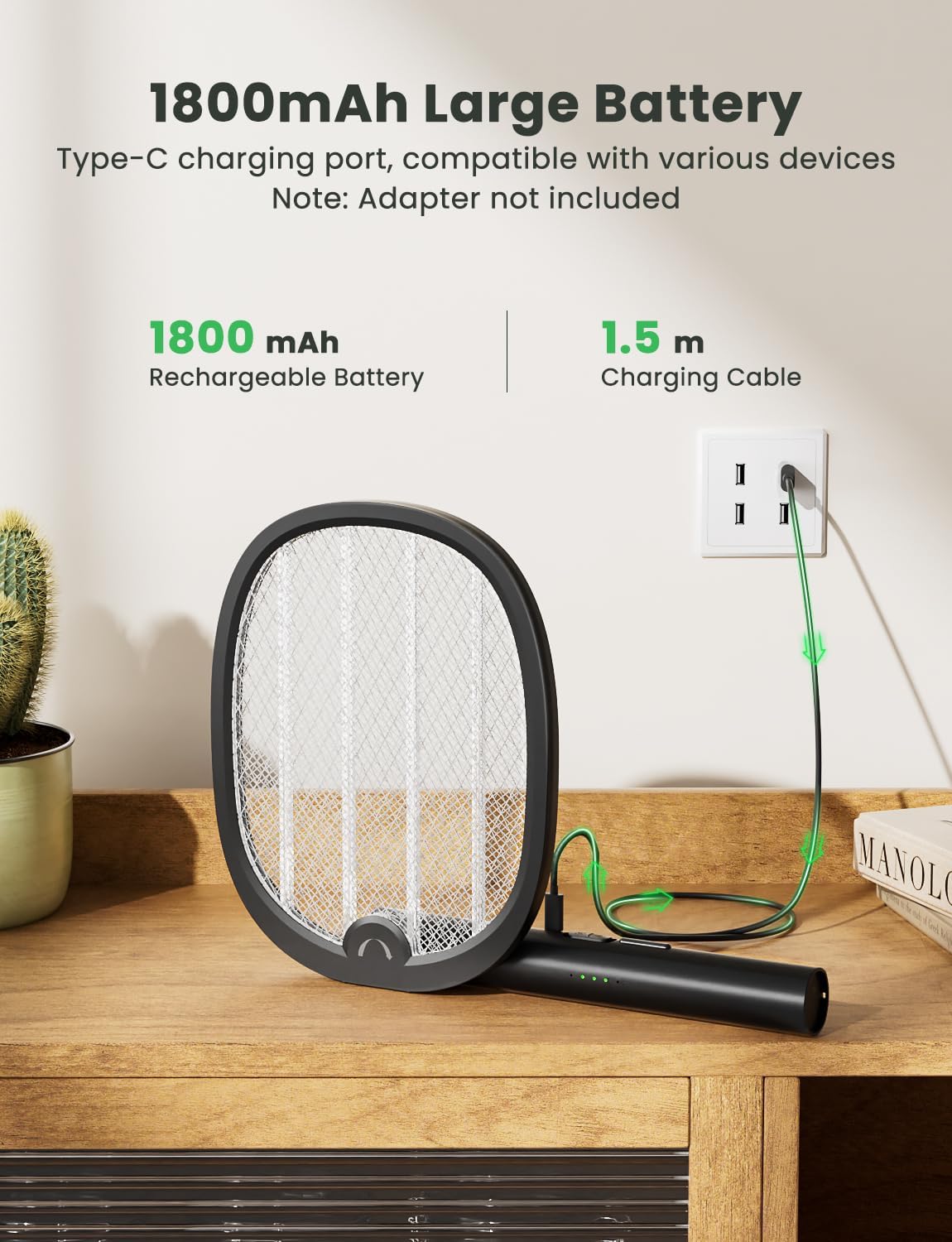 YISSVIC Bug Zapper Racket 4000 Volt Electric Fly Swatter Fly Zapper Dual Modes with Attractant Light Rechargeable Black - PuriLite