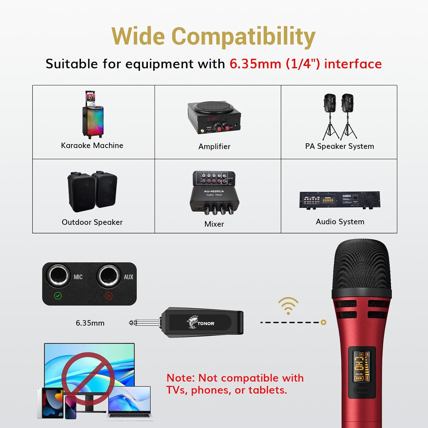 TONOR Wireless Microphones, UHF Dual Karaoke Microphone System, Microfonos Inalambricos with Rechargeable Receiver, Cordless Dynamic Mic for Singing, Wedding, DJ, Party, Speech TW320 Grey - PuriLite