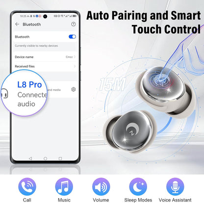 VEKJ Sleep Earbuds, Bluetooth 5.4 Mini Wireless Ear Euds with Multifunctional Touch Screen, 48H Bass Stereo Headphones with Sleep Mode/5 EQ Modes/ENC Noise Cancelling, IPX7 Earphones for iOS Android - PuriLite
