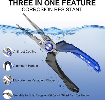 TRUSCEND Lockable Handy Fishing Pliers with Innovative Ergonomic Handle, Saltwater Corrosion Resistant Teflon Coated Fishing Tool, Multi-Function Fishing Gear with Mo-V Cutter, Amazing Fishing Gift - PuriLite