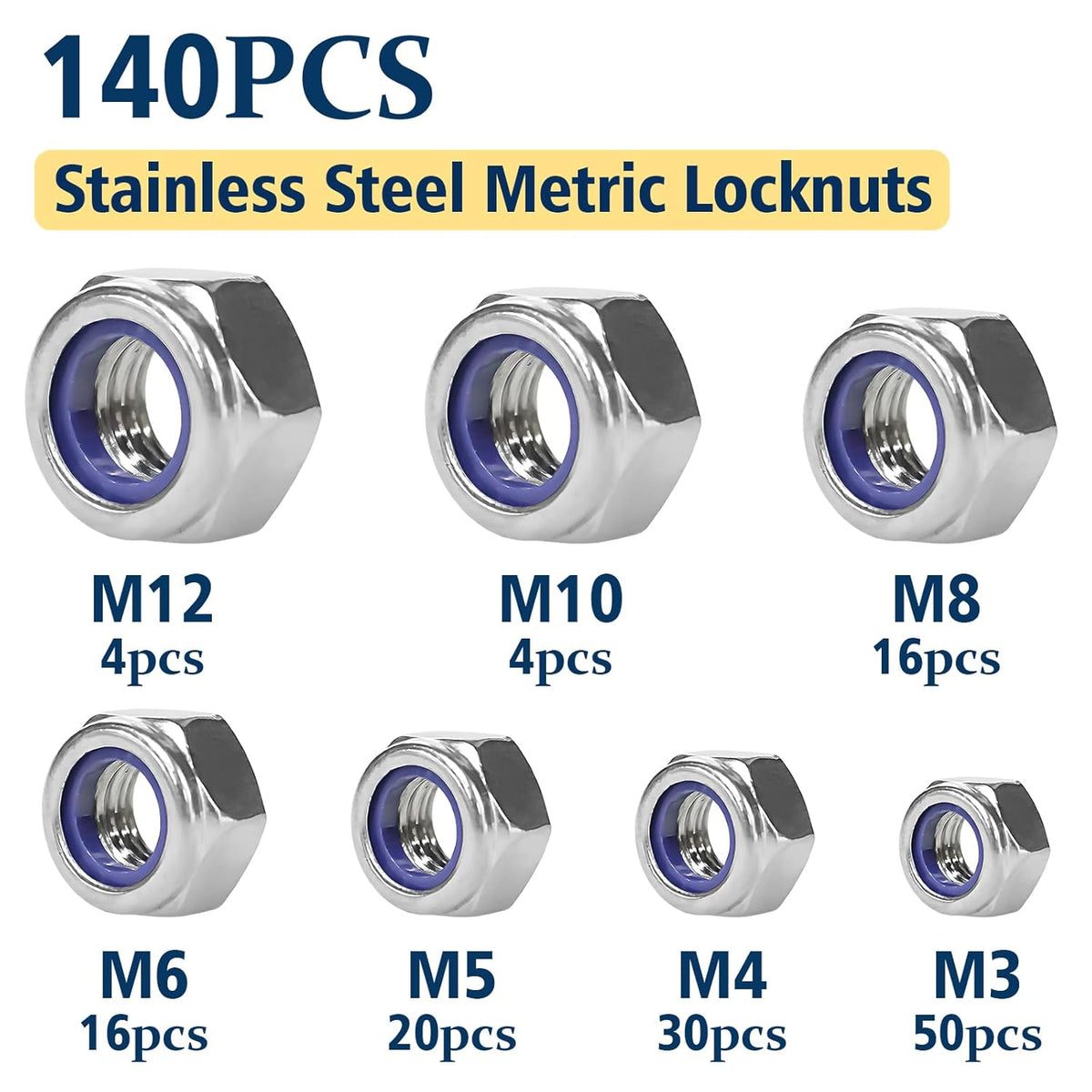 Vifmy 110 Pack 1/4"-20 Inch Lock Nuts,304 (A2-70) Stainless Steel Nylon Insert Locknuts,Standard Inch Thread Nylock Nuts for Bolts - PuriLite