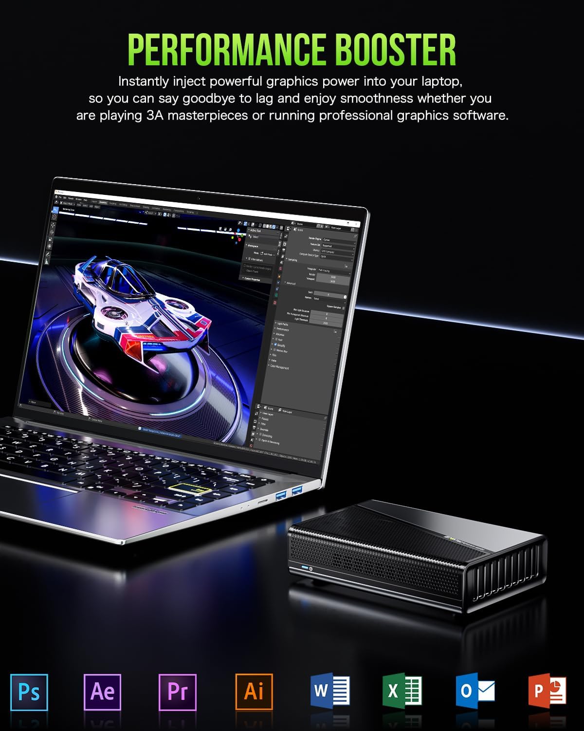 GMKtec AD-GP1 External GPU Docking Station, eGPU Enclosure with AMD Radeon 7600M XT GPU Graphics Card, HDMI2.1, DisplayPort2.0, Oculink, USB4, eGPU Dock for Mini PC Laptop Notebook Game Console - PuriLite