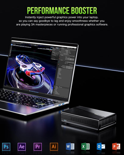 GMKtec AD-GP1 External GPU Docking Station, eGPU Enclosure with AMD Radeon 7600M XT GPU Graphics Card, HDMI2.1, DisplayPort2.0, Oculink, USB4, eGPU Dock for Mini PC Laptop Notebook Game Console - PuriLite