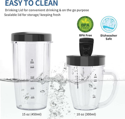 La Reveuse Personal Size Blender 250 Watts Power for Shakes Smoothies Seasonings Sauces with 1 Piece 15 oz Cup,1 Piece 10 oz Mug,BPA Free (Black) - PuriLite