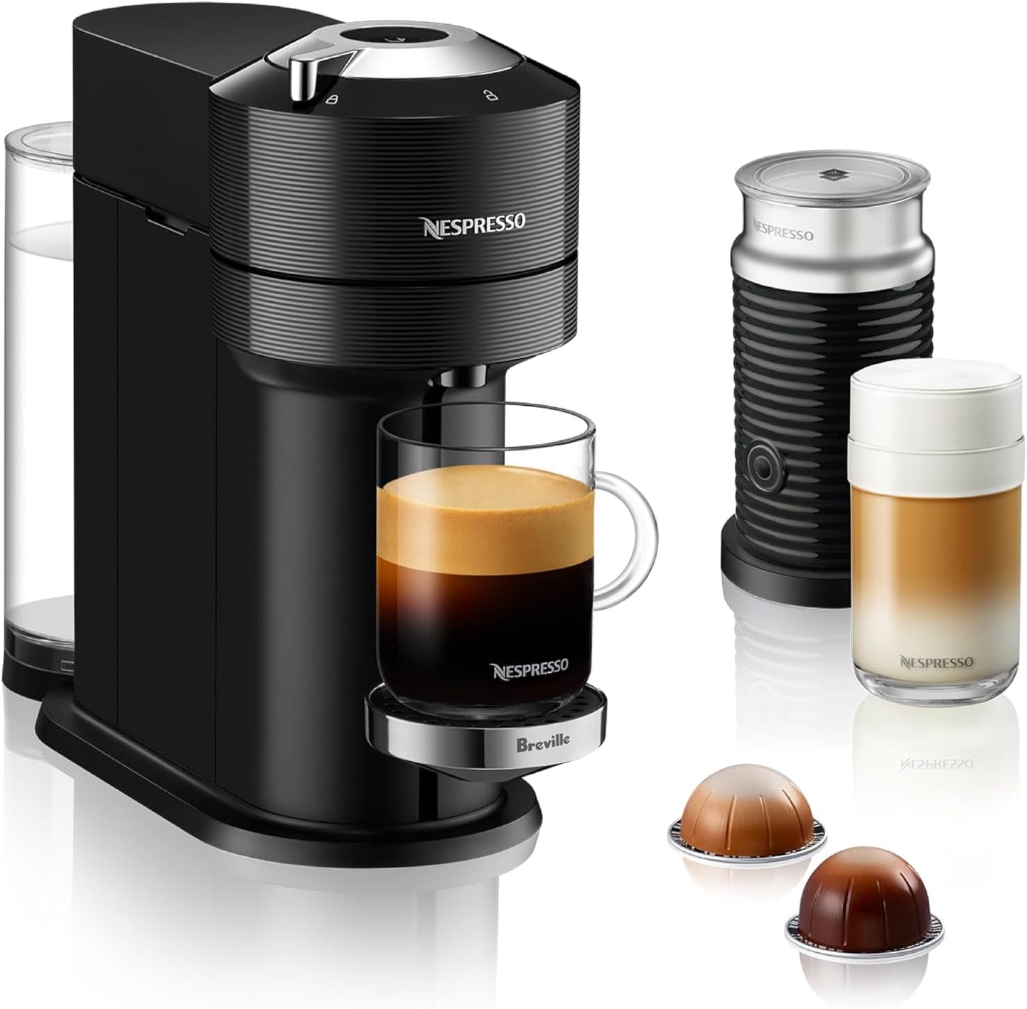 Nespresso Vertuo Next Coffee and Espresso Machine by Breville with Aeroccino Milk Frother - Light Grey - PuriLite