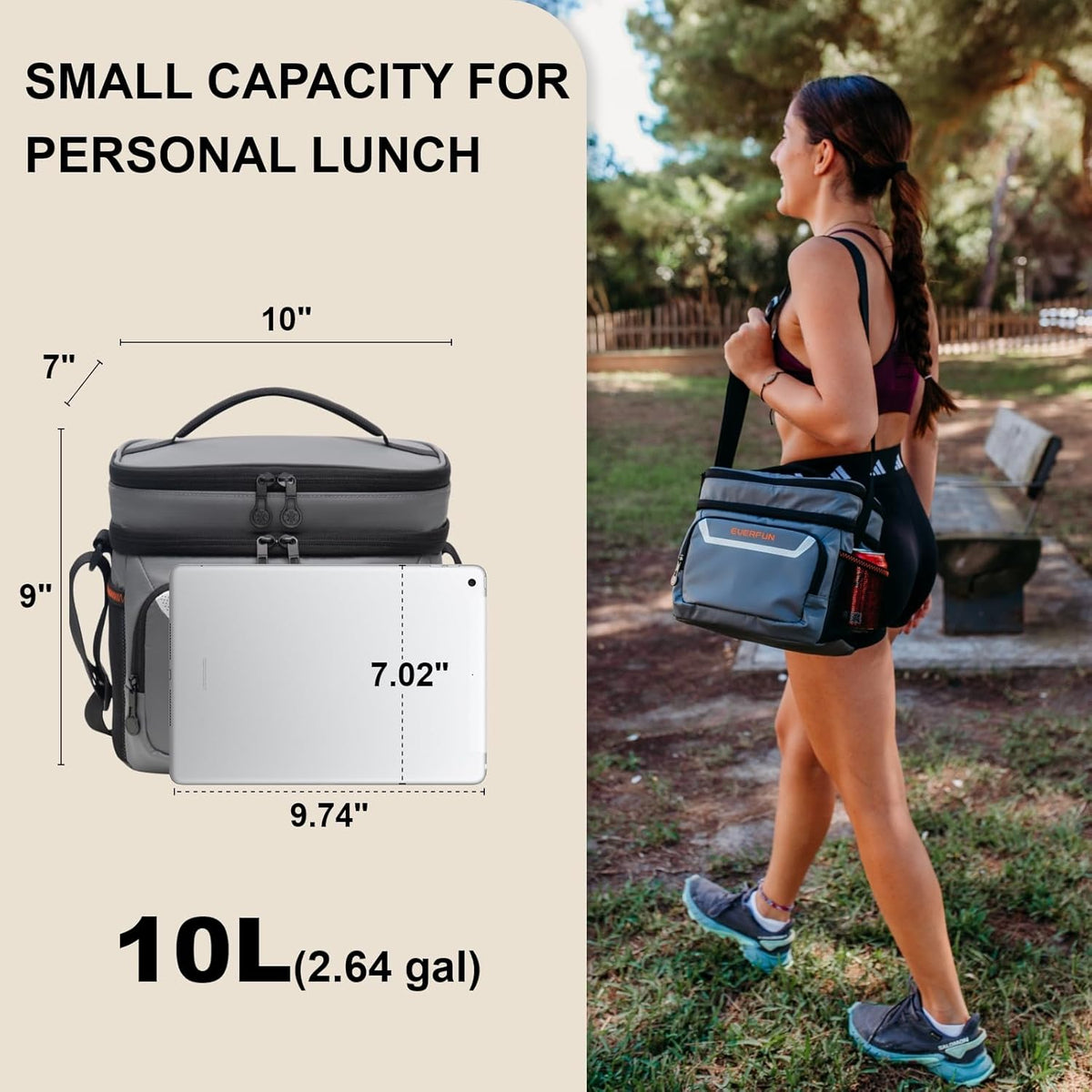 EVERFUN Cooler Bag Insulated Beach Cooler Lunch Bag Box for Men Women Dual Compartments Collapsible Waterproof Leak-Proof for Travel Work Picnic - PuriLite