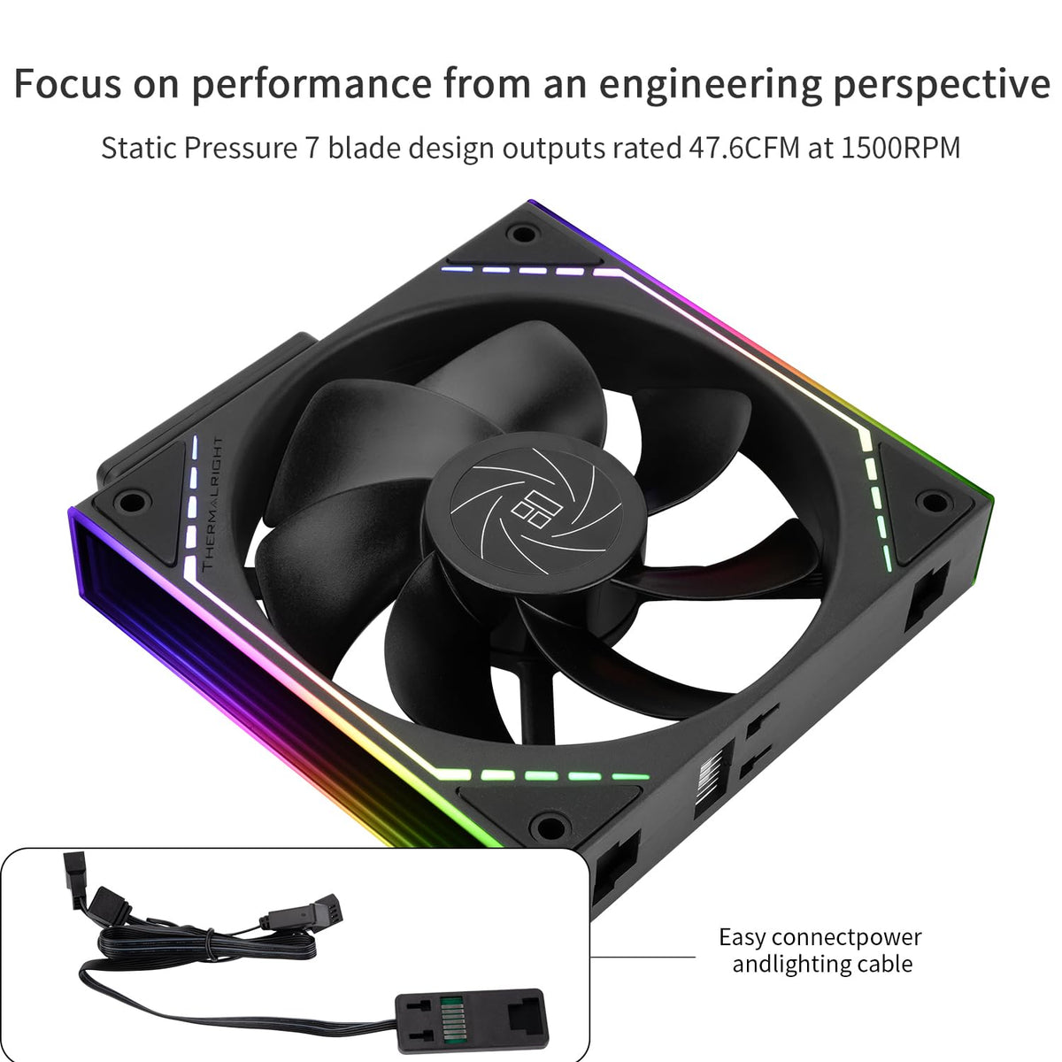 Thermalright TL-M12QR X3 Case Fan, CPU Cooler Comes with ARGB Mirror Light Effect,PC PWM Silent Cooling with 1500RPM Speed,Reverse CPU Cooler Fan (120mm, Black) - PuriLite