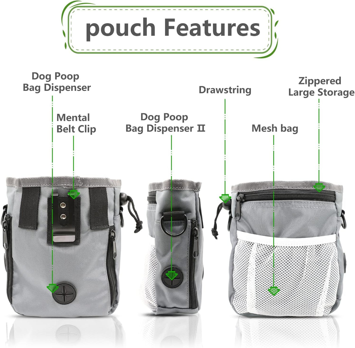 MGKSHADOW Dog Treat Pouch 1pc, Pet Training Clicker 2 pcs, Pet Treat Pouch, Built-in Poop Bag Dispenser (Black) - PuriLite