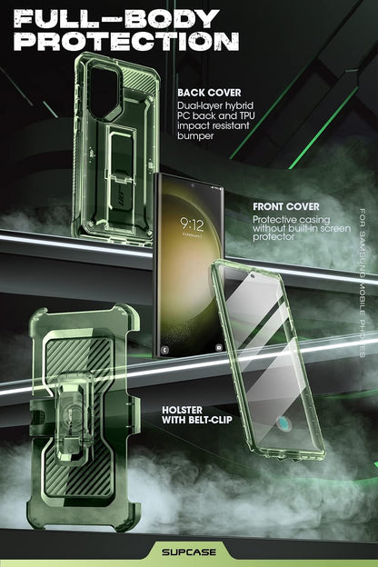 SUPCASE Unicorn Beetle Pro Case for Samsung Galaxy S23 Ultra 5G (2023), [Extra Front Frame] Full-Body Dual Layer Rugged Belt-Clip & Kickstand Case with Built-in Screen Protector (Black) - PuriLite