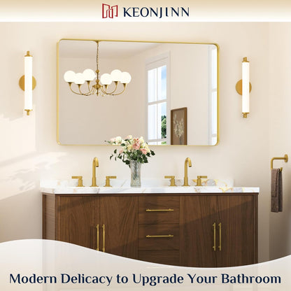 Keonjinn 42 x 36 Brushed Nickel Bathroom Vanity Mirror, Large Rounded Rectangle Bathroom Mirrors for over Sink, Metal Framed Silver Mirror for Wall, Shatterproof HD Tempered Glass(Horizontal/Vertical) - PuriLite