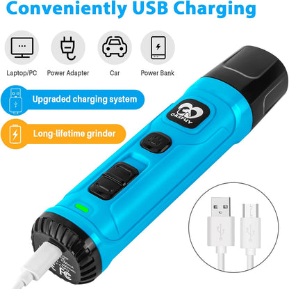 Casfuy Dog Nail Grinder with 2 LED Light - New Version 2-Speed Powerful Electric Pet Nail Trimmer Professional Quiet Painless Paws Grooming & Smoothing for Small Medium Large Dogs and Cats (Blue) - PuriLite