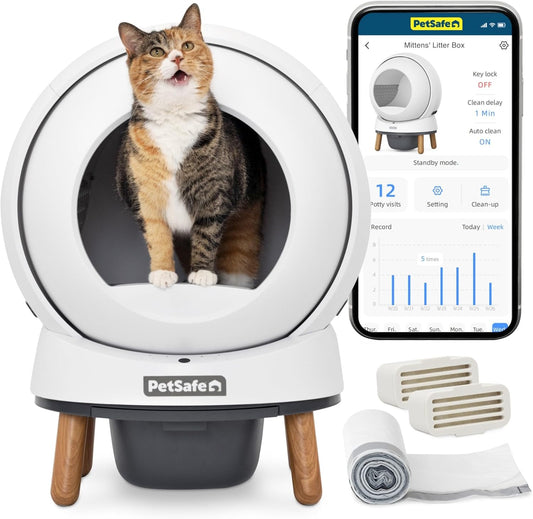 PetSafe ScoopFree SmartSpin Automatic Self-Cleaning Cat Litter Box – Advanced Odor Control – App Controlled with Health Monitoring – Works with Any Litter – Up to 2 Weeks of Hands-Free Cleaning - PuriLite