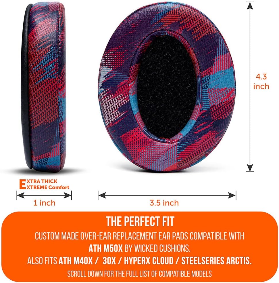 WC PadZ - The Ultimate Upgraded Earpads by Wicked Cushions - Compatible with Audio Technica, HyperX, SteelSeries Arctis & More - Extra Thick - Bigger Opening - Softer Memory Foam | (Speed Racer) - PuriLite