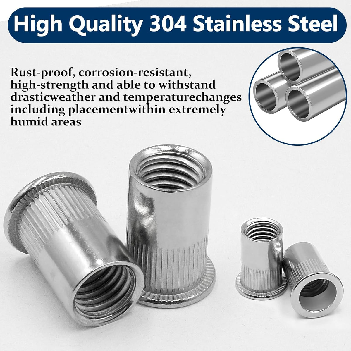 Vifmy Metric & SAE Rivet Nut Assortment Kit(420 Pcs),m3 m4 m5 m6 m8 m10 m12#6-32#8-32#10-24 1/4"-20 5/16"-18 3/8"-16 UNC Flat Head Rivnut Set,Zinc Plated Finish Carbon Steel Nutsert - PuriLite
