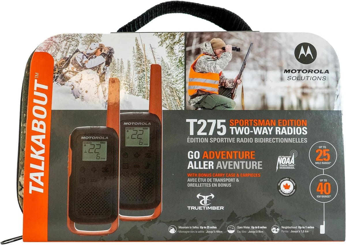 Motorola Solutions Talkabout T275 Rechargeable Radios, 2 Pack with Carrying Case - Orange/Black - PuriLite