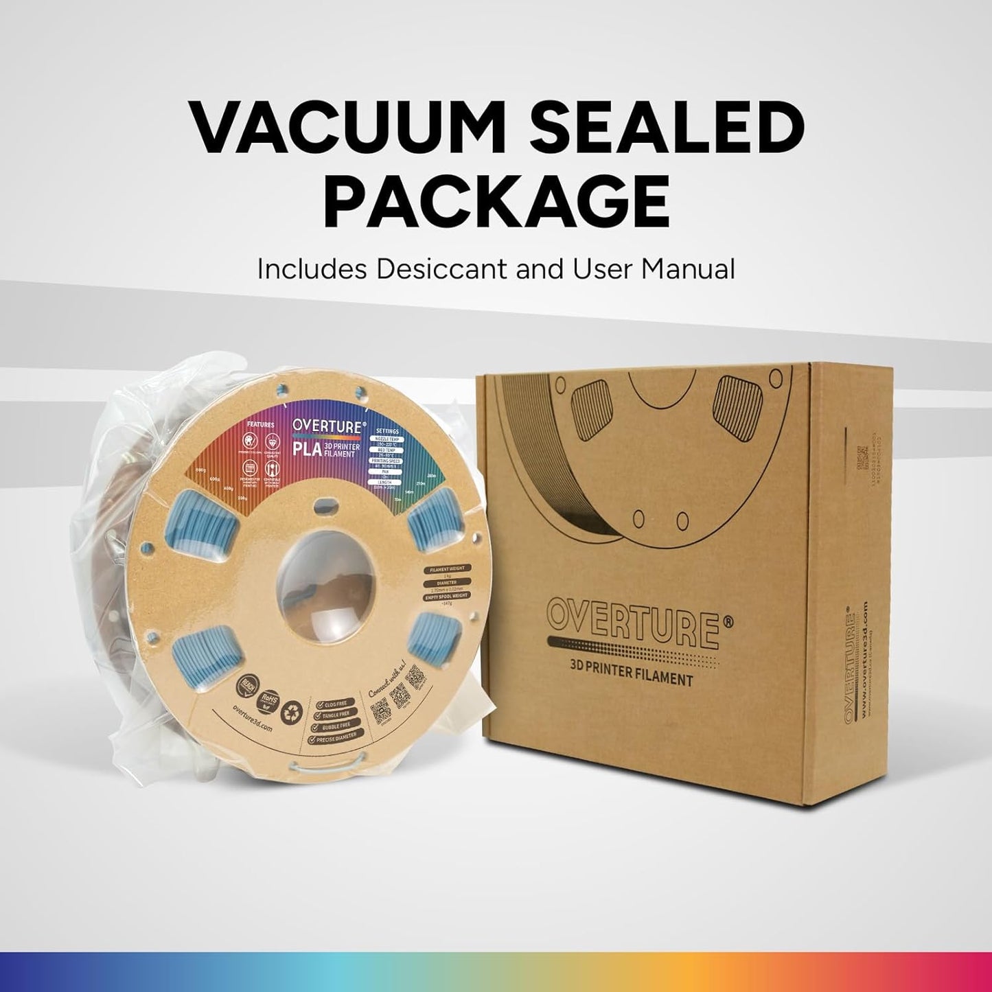 OVERTURE PLA Filament 1.75mm PLA 3D Printer Filament, 1kg Cardboard Spool (2.2lbs), Dimensional Accuracy +/- 0.02mm, Fit Most FDM Printer (Black 1-Pack) - PuriLite
