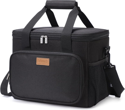 Lifewit Large Lunch Bag for Adults, 24-Can 15L Insulated Lunch Box Leakproof Soft Cooler Cooling Tote for Men Women, Waterproof Reusable Cooler Bags for Work Office Outdoor Picnic Camping, Black - PuriLite