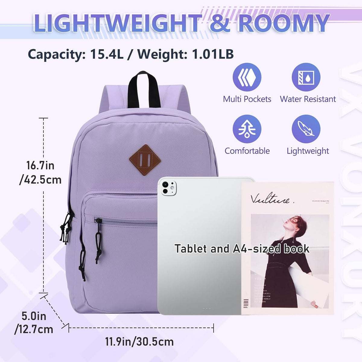 School Backpack for Kids,Lightweight Water Resistant Work Travel Backpack for Women Men Teens VONXURY - PuriLite