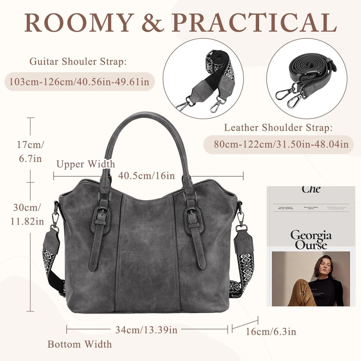 Hobo Bags for Women,VASCHY Vegan Leather Handbag Purse Top Handle Satchel Boho Shoulder Bag with Crossbody Guitar Strap - PuriLite