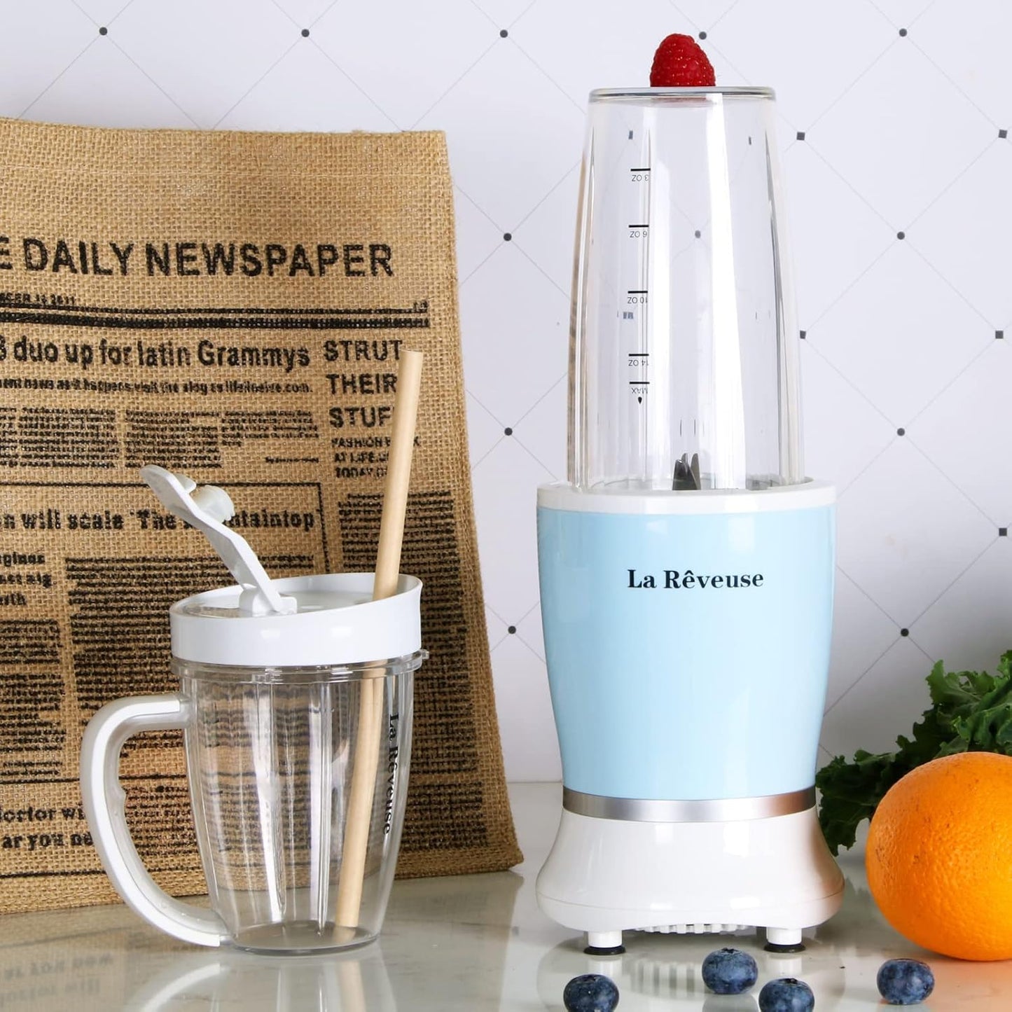 La Reveuse Personal Size Blender 250 Watts Power for Shakes Smoothies Seasonings Sauces with 1 Piece 15 oz Cup,1 Piece 10 oz Mug,BPA Free (Black) - PuriLite