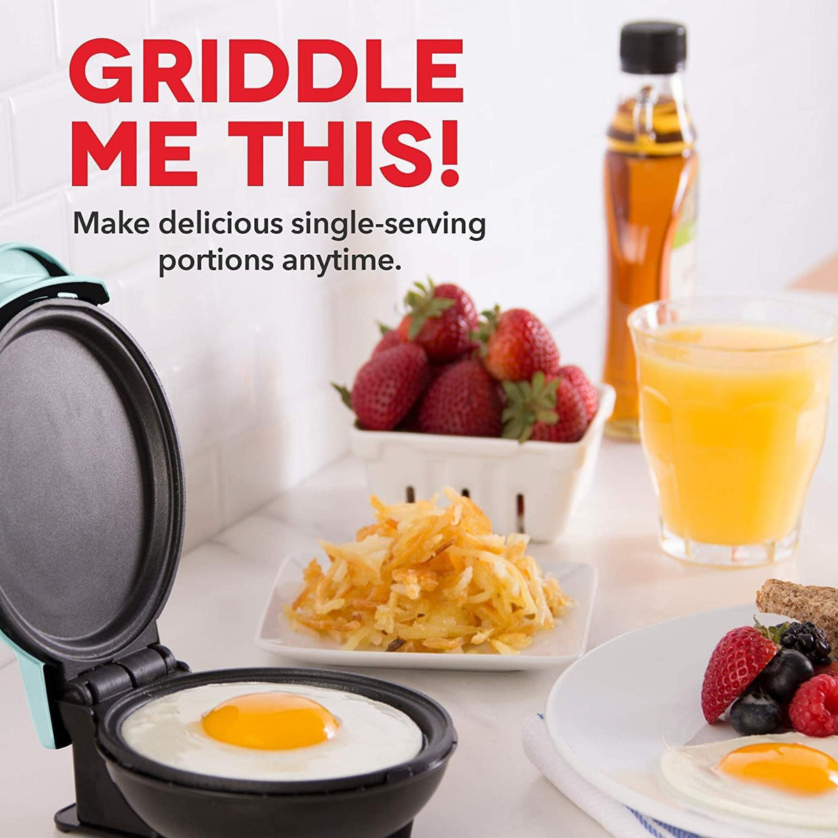 DASH Mini Maker Electric Round Griddle for Individual Pancakes, Cookies, Eggs & Other on The go Breakfast, Lunch & Snacks with Indicator Light + Included Recipe Book - White - PuriLite